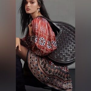 Tanvi Kedia Bohemian Red Orange w/Multi Colored Designs Long Sleeve Dress